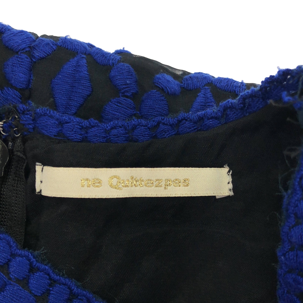 ne Quittez pas / 누키 테파 | 실크 엠브로이드리 백 Zip 드레스 원피스 / 총 안감 | 블루 / 블랙 | 여성