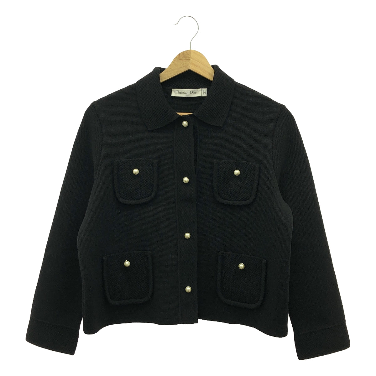 [Good Condition] Christian Dior | Logo Pearl Button Single Knit Jacket | Size 36 | Black | Women's