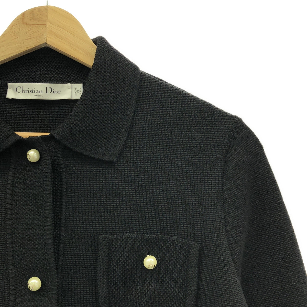 [Good Condition] Christian Dior | Logo Pearl Button Single Knit Jacket | Size 36 | Black | Women's