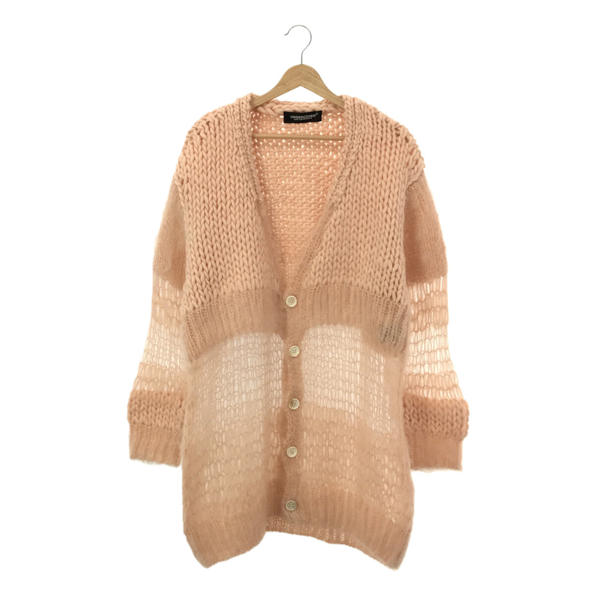 [Good Condition] UNDER COVER | 2022AW | Wool Mohair Low Gauge Knit Switching Oversized Cardigan | 2 | Pink | Women's