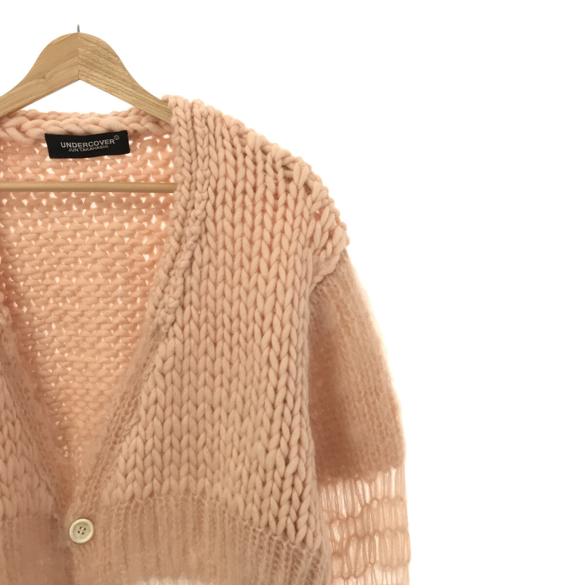 [Good Condition] UNDER COVER | 2022AW | Wool Mohair Low Gauge Knit Switching Oversized Cardigan | 2 | Pink | Women's