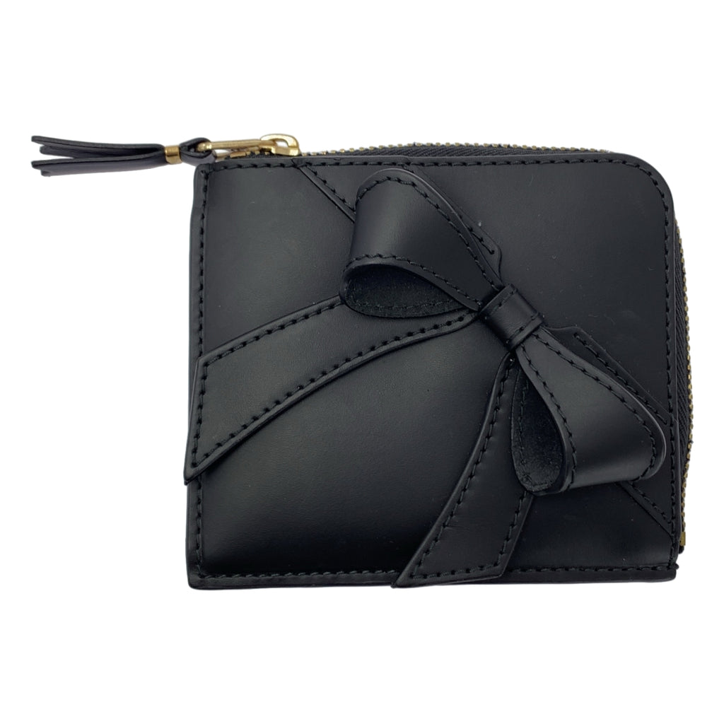 【新品】  COMME des GARCONS / コムデギャルソン | Big Bow ビッグ ボウ / L字ジップ レザー ウォレット 財布 | ブラック | レディース