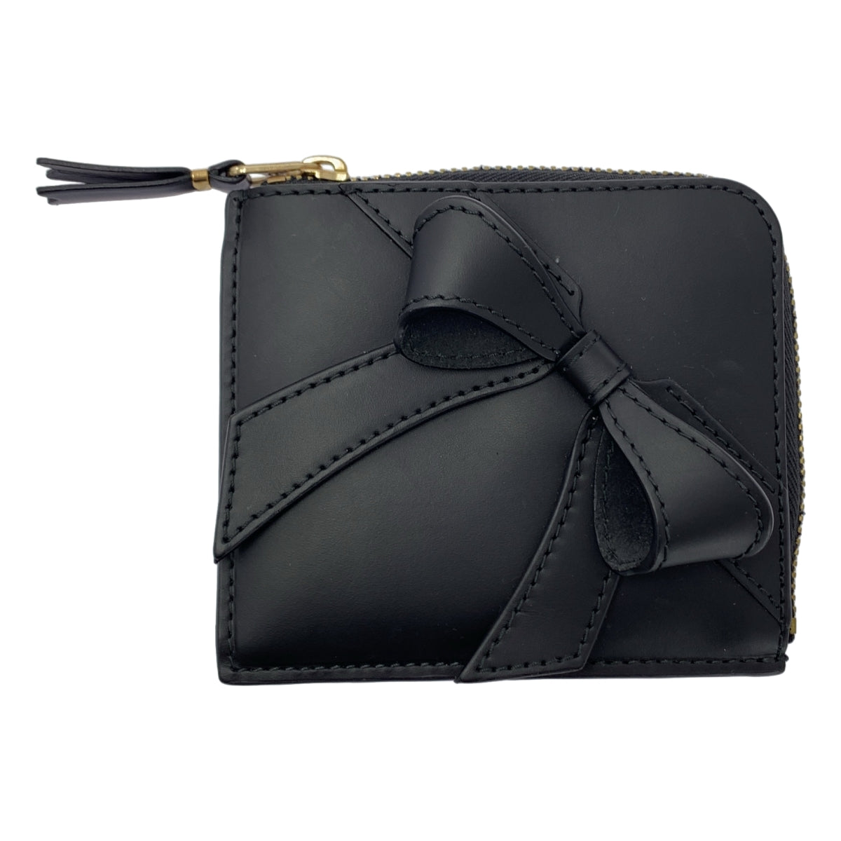 [新品] COMME des GARÇONS 大蝴蝶結 L 型拉鍊皮革皮夾 | 黑色 | 女款