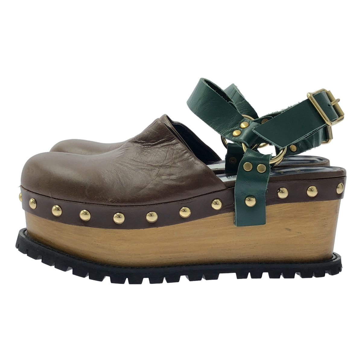[類似新品] sacai | 束帶皮革鉚釘木屐涼鞋 | 40碼 | 棕色 | 女款