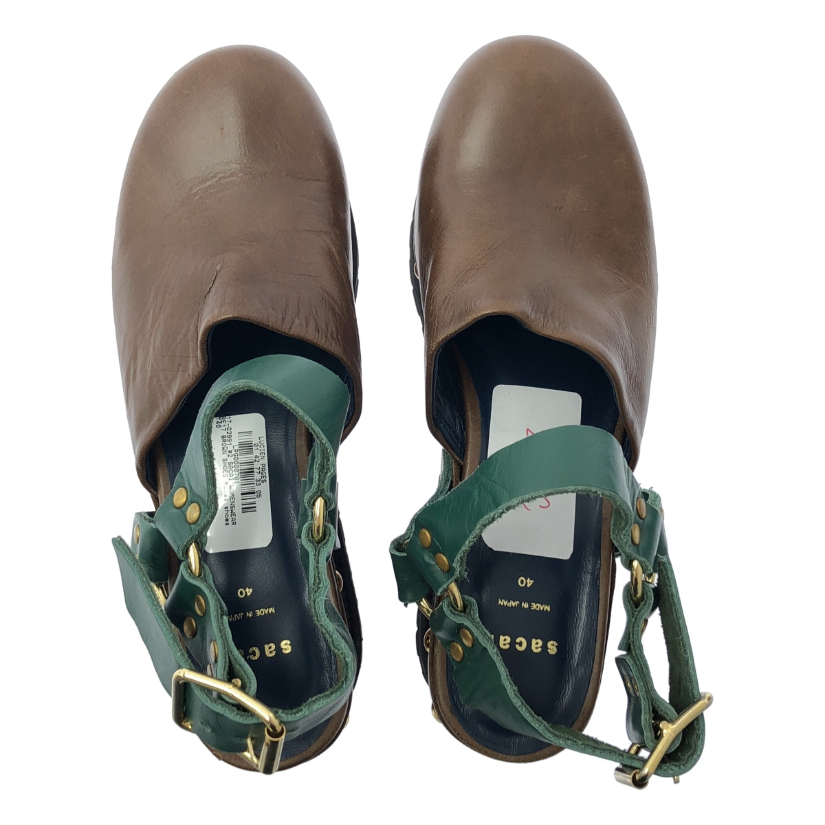 [類似新品] sacai | 束帶皮革鉚釘木屐涼鞋 | 40碼 | 棕色 | 女款