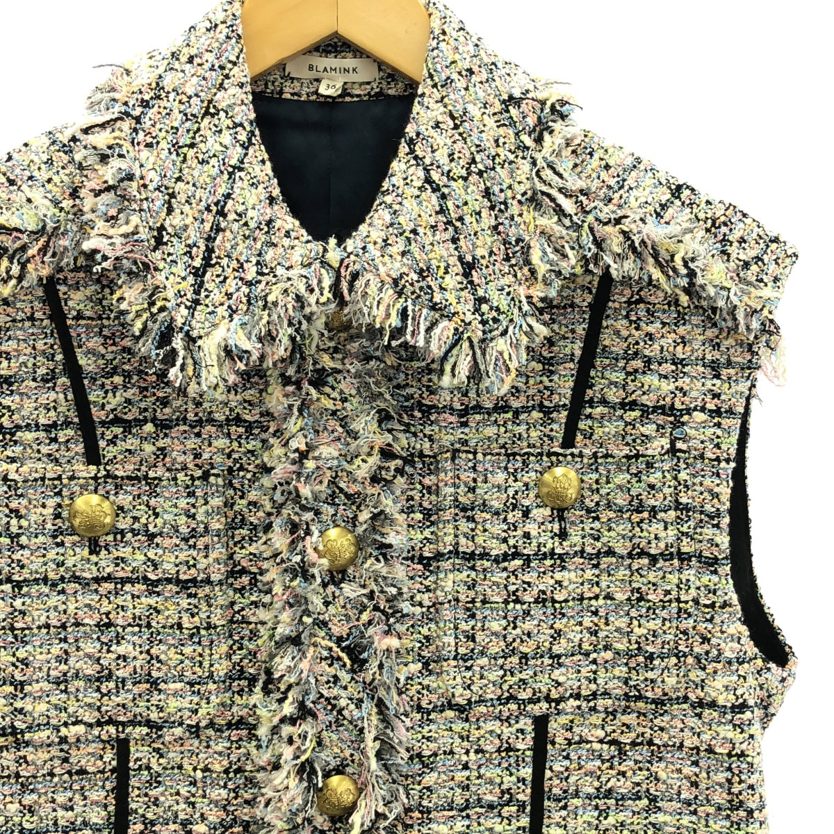 [Beautiful Condition] BLAMINK | RESORT Mixed Tweed Regular Collar Vest | Size 36 | Multicolor | Women's