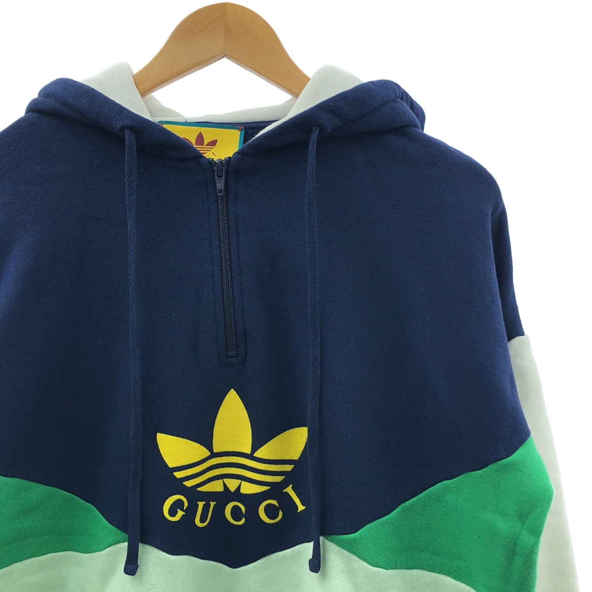 GUCCI / Gucci | x adidas / adidas 撞色棉質連帽衫 / Logo衛衣連帽衫 | M碼 | 綠/藏青/白 | 男款