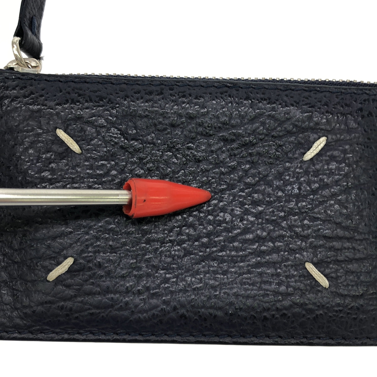 Maison Margiela / 메종 마르젤라 | 레인 가죽 카드 동전 케이스 미니 지갑 | 네이비 | 여성