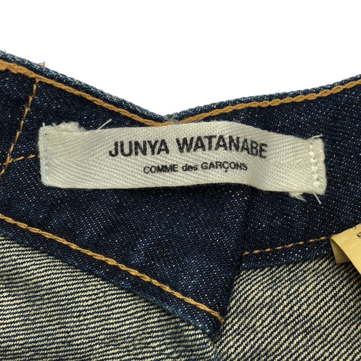 JUNYA WATANABE COMME des GARCONS / ジュンヤワタナベ | 2012SS | 異素材 切替 再構築  バックドッキング レザーパッチ セルビッチ デニム スカート | S | インディゴ/ダークネイビー | レディース