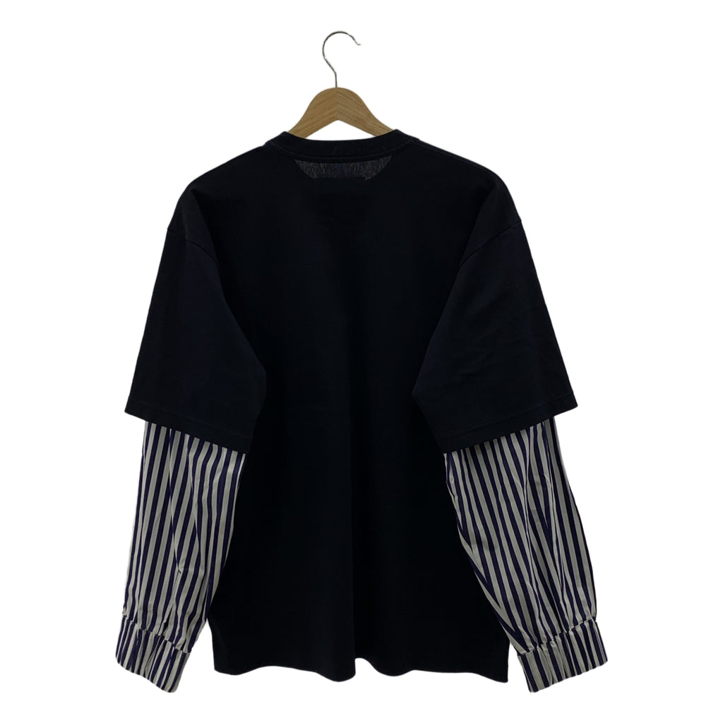[狀態良好] sacai | 2024AW | 棉府綢棉質平紋針織T卹條紋層​​疊側按扣T卹 | 1 | 海軍藍/白色 | 男款