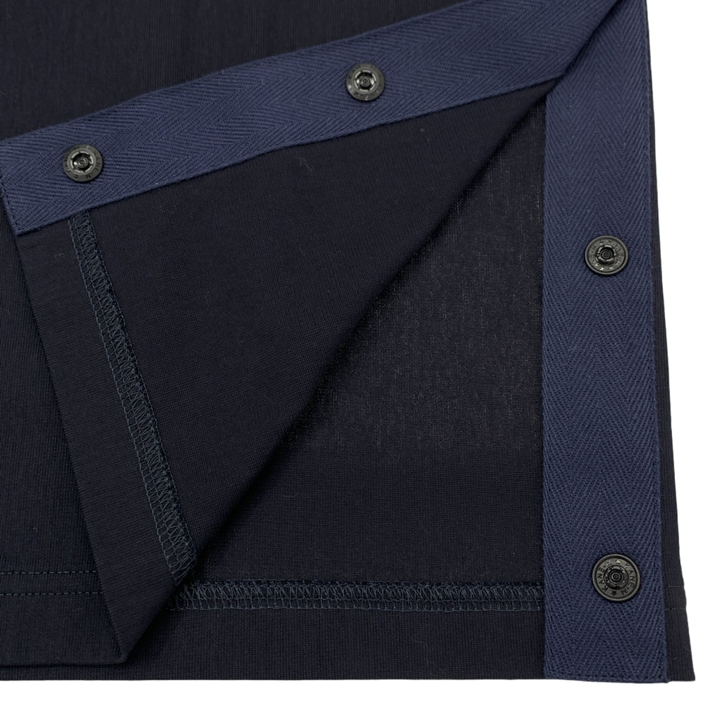 [狀態良好] sacai | 2024AW | 棉府綢棉質平紋針織T卹條紋層​​疊側按扣T卹 | 1 | 海軍藍/白色 | 男款