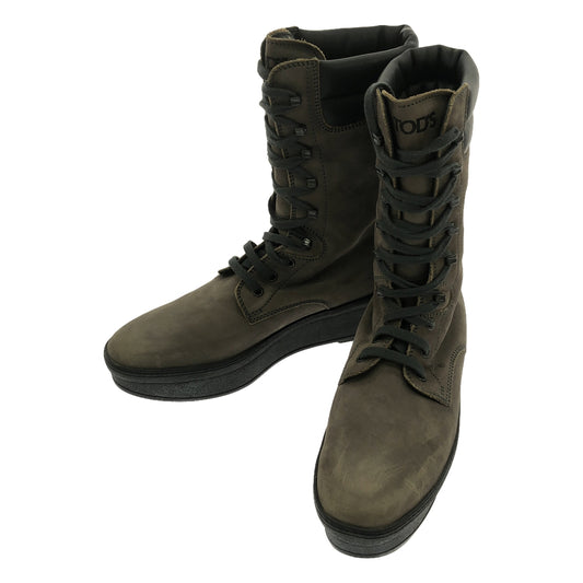 TOD'S | Suede lace-up long boots | 38 1/2 | Grey | Women's