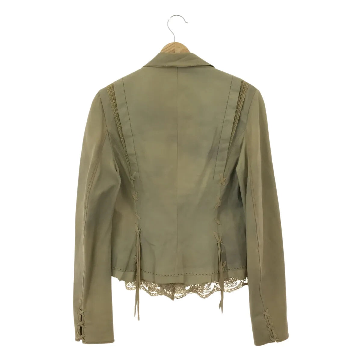 NIGEL PRESTON & KNIGHT / ナイジェルプレストンアンドナイト | レース切替 ラムレザー ライダースジャケット | S | ベージュ | レディース