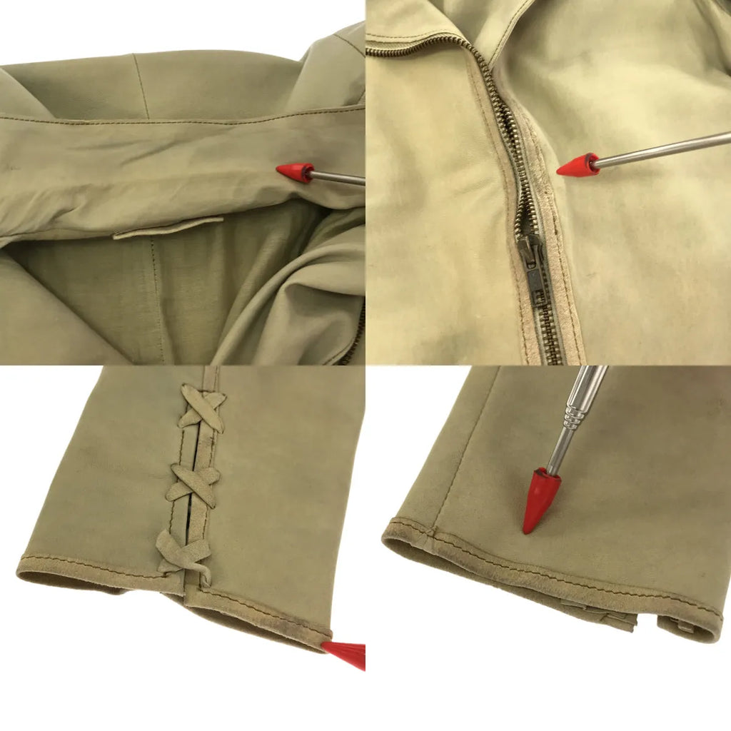 NIGEL PRESTON & KNIGHT / ナイジェルプレストンアンドナイト | レース切替 ラムレザー ライダースジャケット | S | ベージュ | レディース