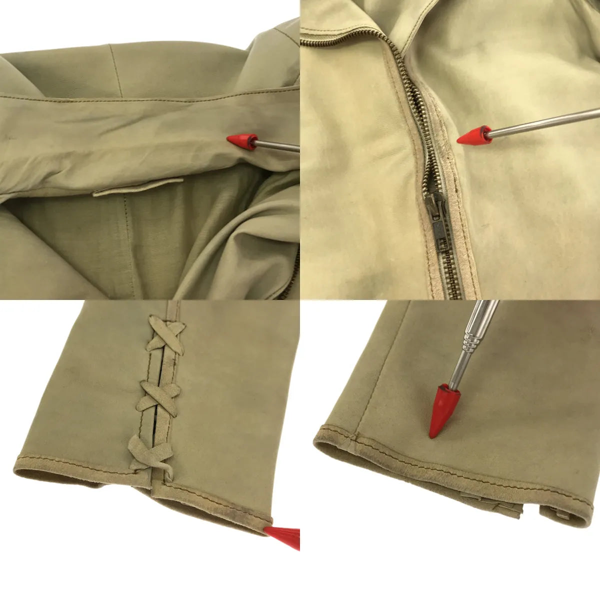 NIGEL PRESTON & KNIGHT / ナイジェルプレストンアンドナイト | レース切替 ラムレザー ライダースジャケット | S | ベージュ | レディース