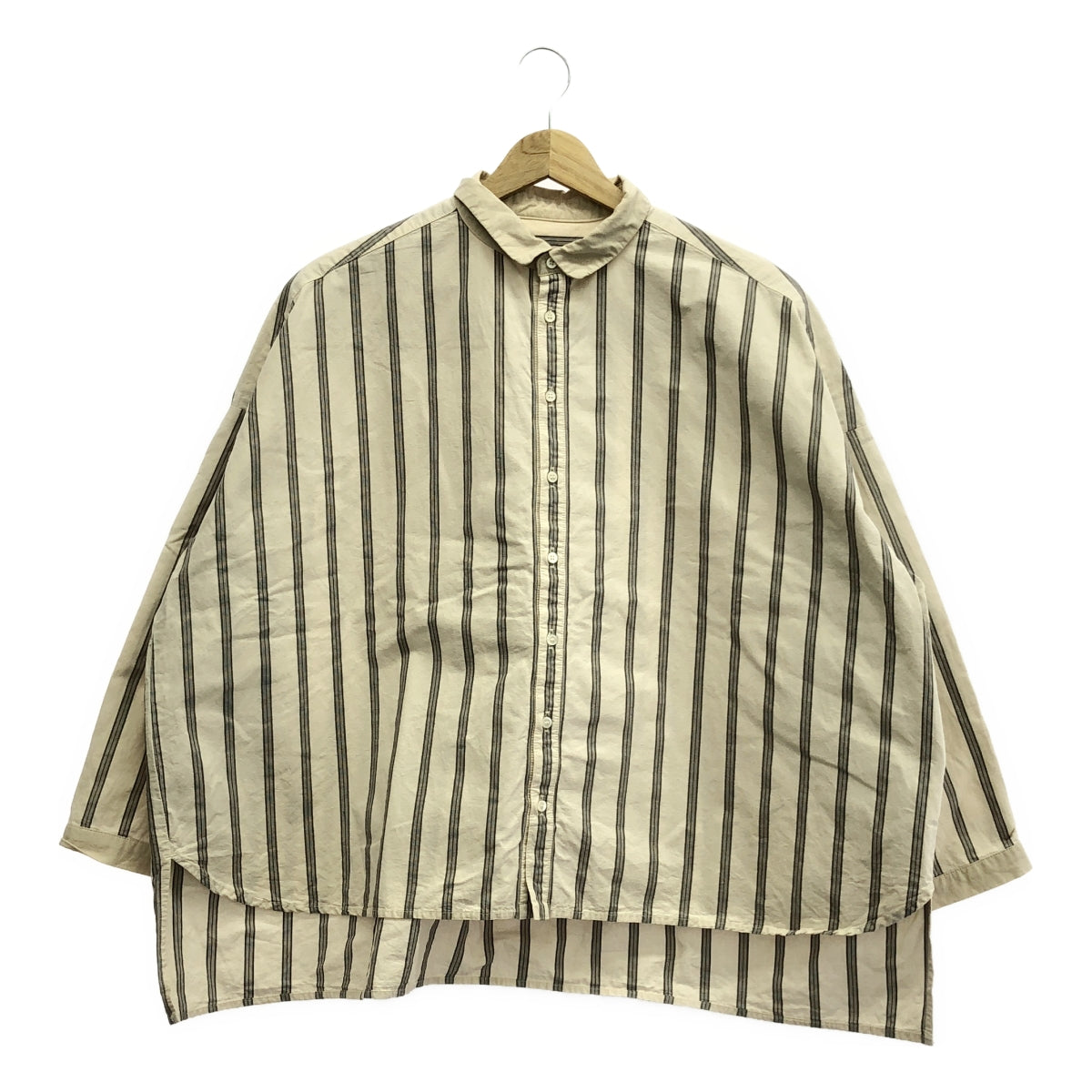 nest robe / ネストローブ | コットン リネン ストライプ ビッグ シャツ | F | ライトベージュ/グレー | レディース
