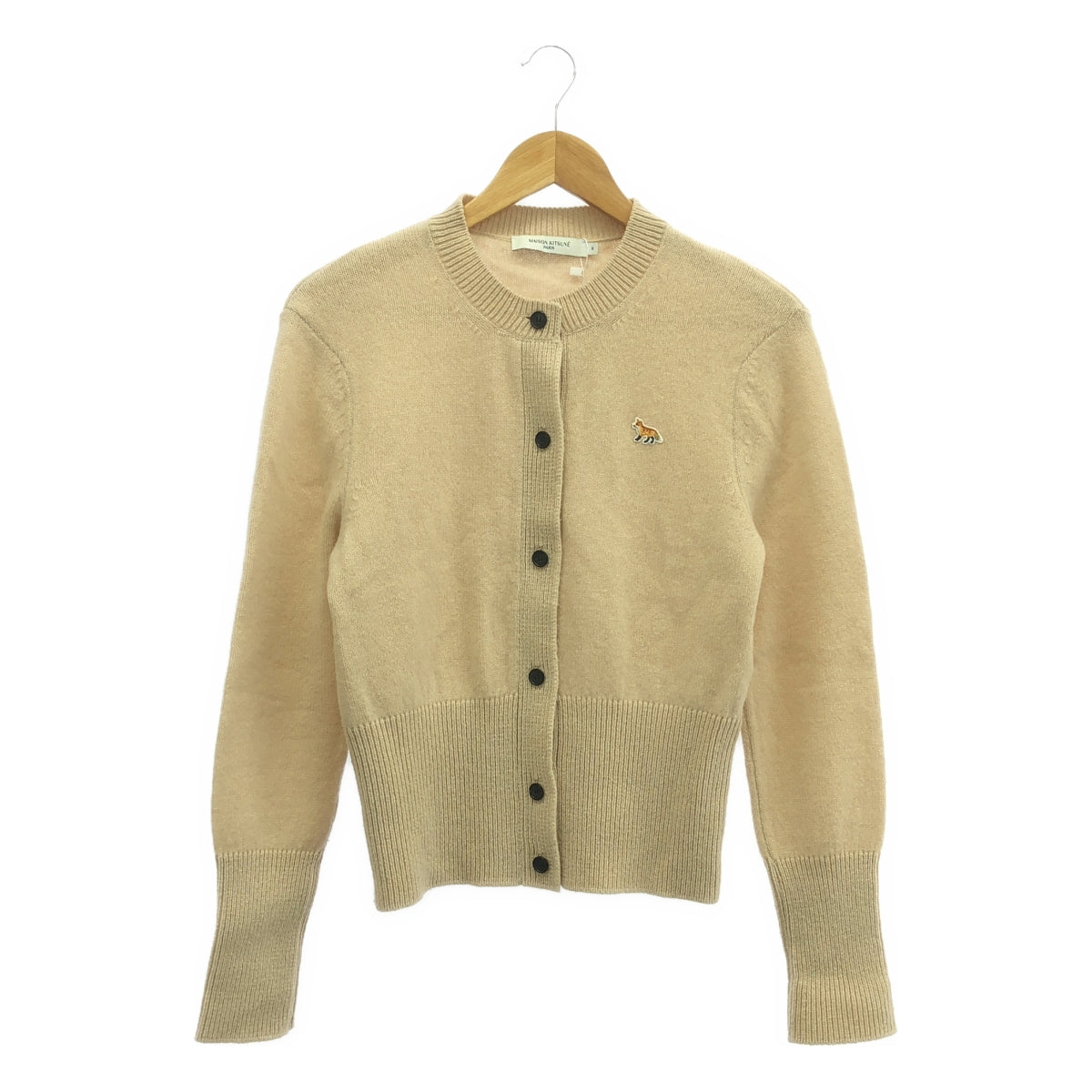 MAISON KITSUNE / メゾンキツネ | BABY FOX PATCH R-NECK FITTED CARDIGAN / ニット カーディガン | M | ベージュ系 | レディース