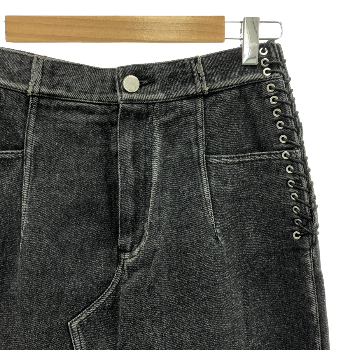 3.1 Phillip Lim | Lace-up Black Denim Long Skirt | 0 | Women's