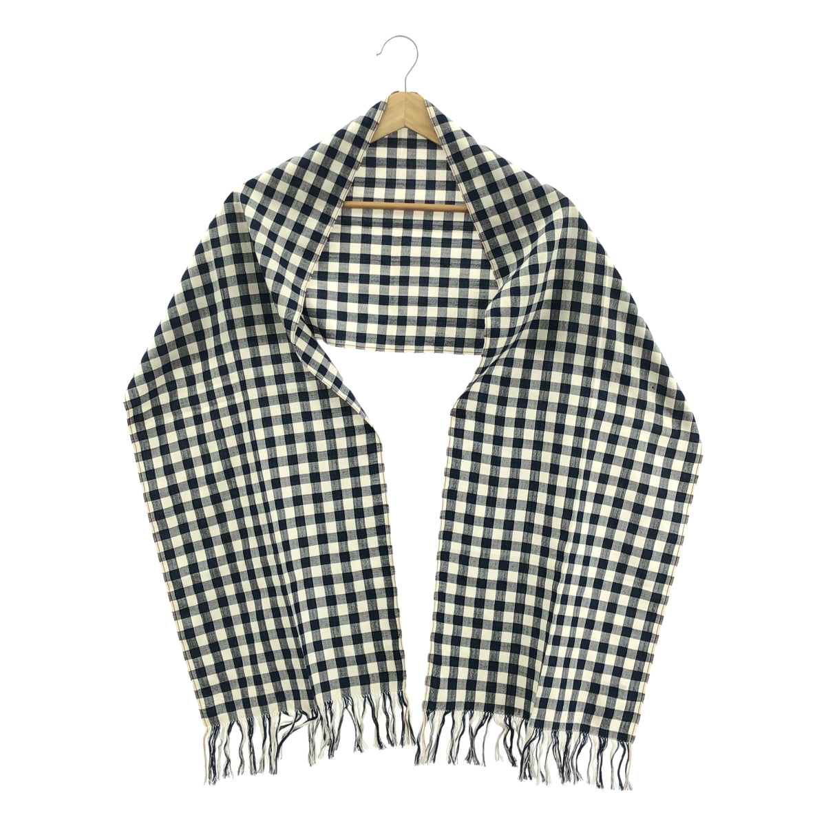 MARGARET HOWELL / マーガレットハウエル | シルク100% チェック フリンジ ストール |