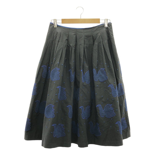 mina perhonen | 2017SS | swan cotton silk embroidered tuck skirt | 38 | Women's