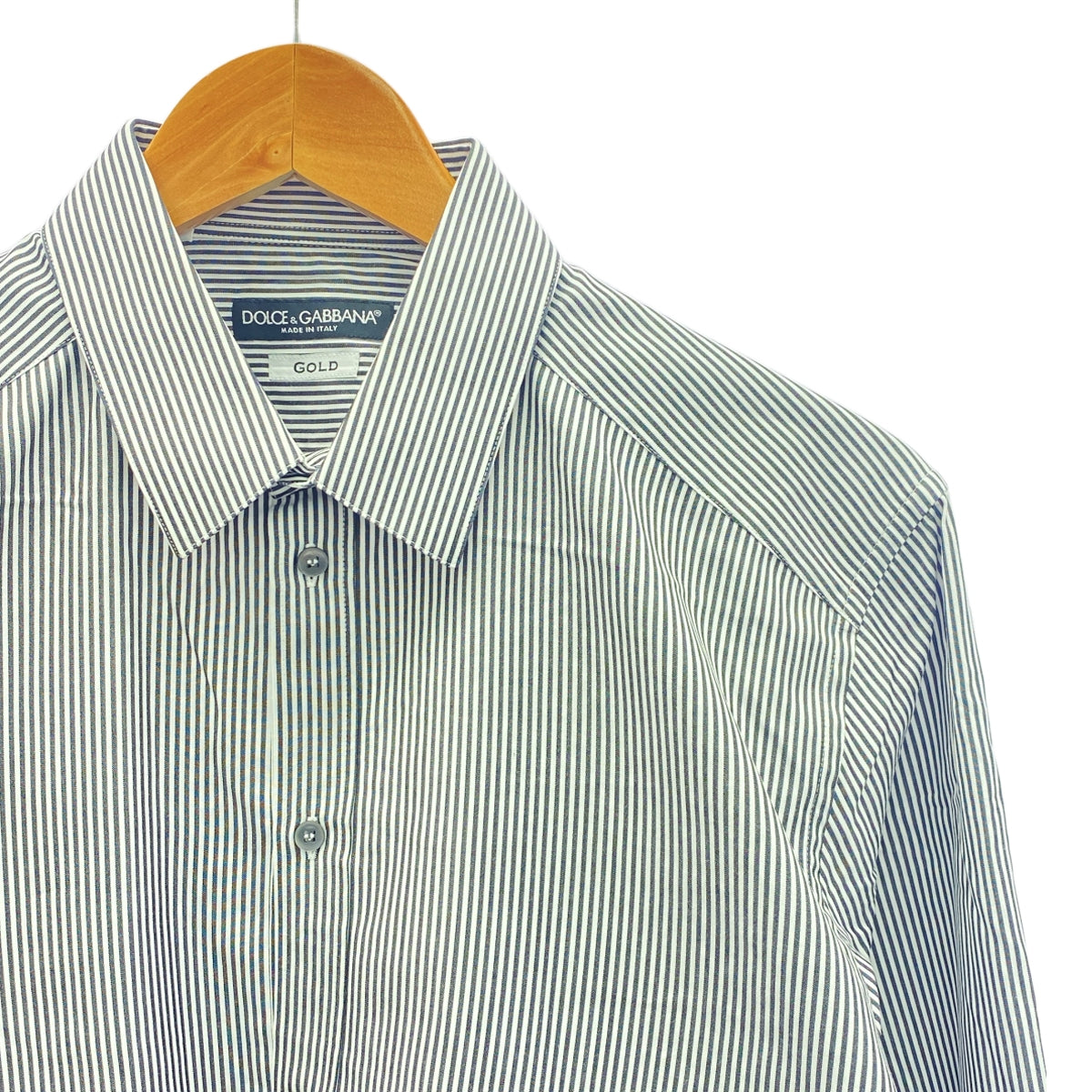 DOLCE＆GABBANA / ドルチェ＆ガッバーナドルガバ | GOLD コットン ストライプ シャツ | 41 | ホワイト / ブラック | メンズ