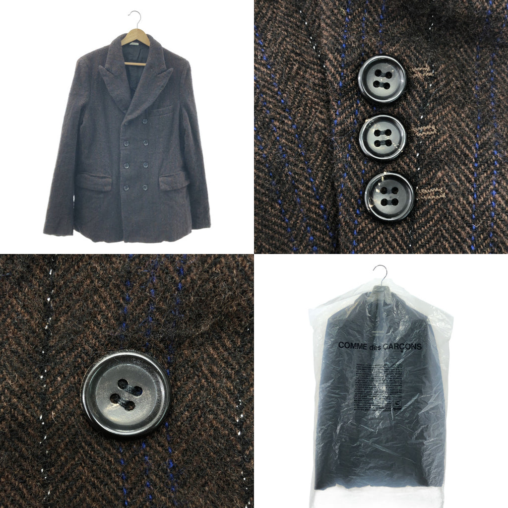 【美品】  COMME des GARCONS HOMME PLUS / コムデギャルソンオムプリュス | 2024AW | ウール 製品加工 ダブルブレスト ジャケット | M | ダークブラウン | メンズ