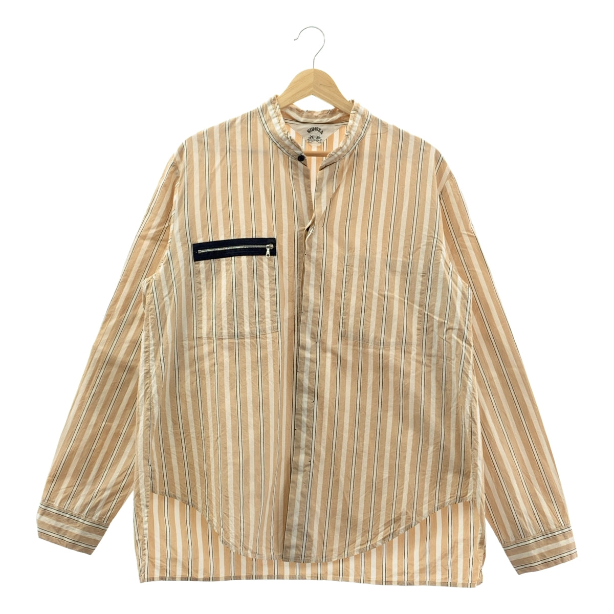 SUNSEA / サンシー | PAJAMA ZIP SHIRT コットン シルク ストライプ シャツ | 2 | ベージュ/ブラック/ホワイト | メンズ