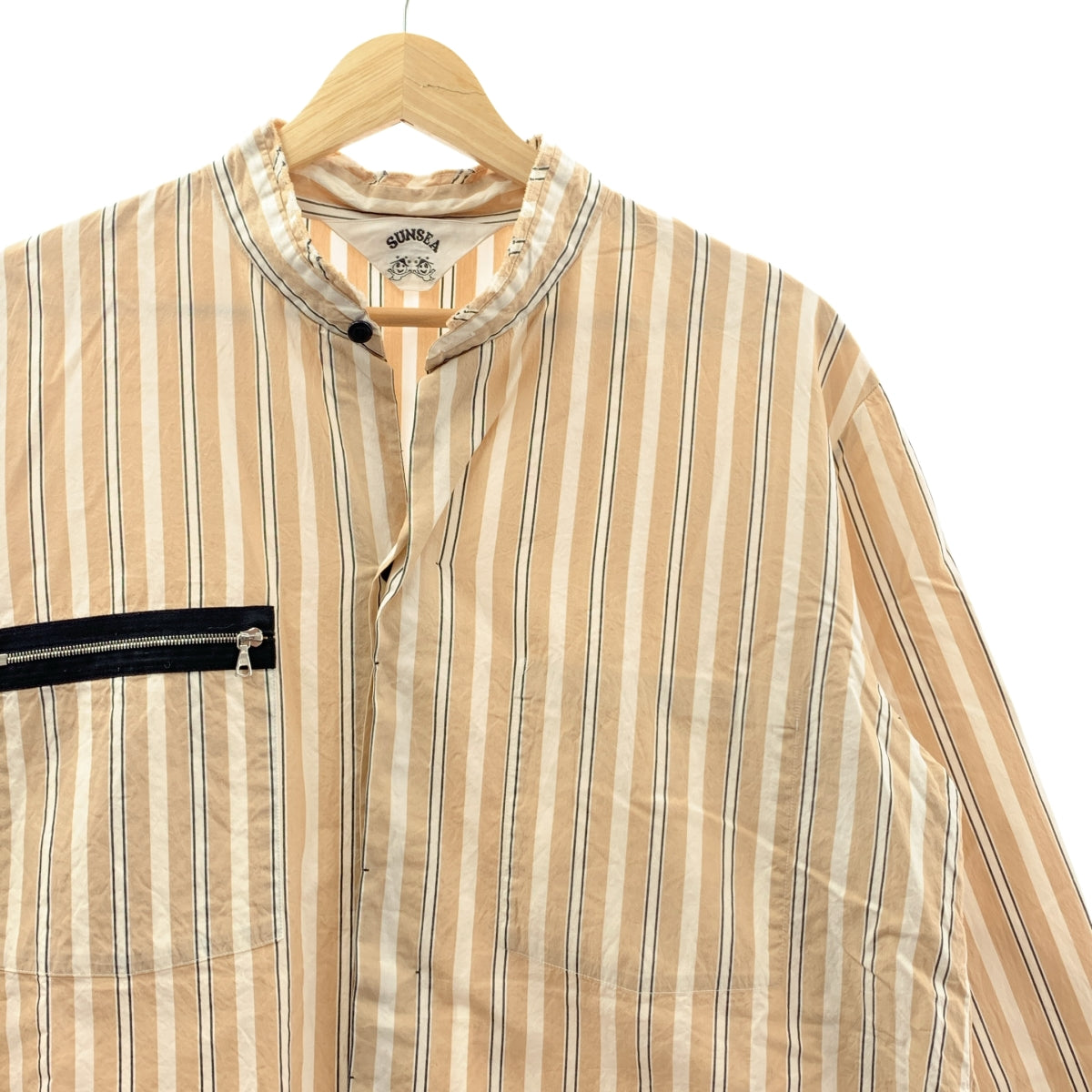 SUNSEA / サンシー | PAJAMA ZIP SHIRT コットン シルク ストライプ シャツ | 2 | ベージュ/ブラック/ホワイト | メンズ