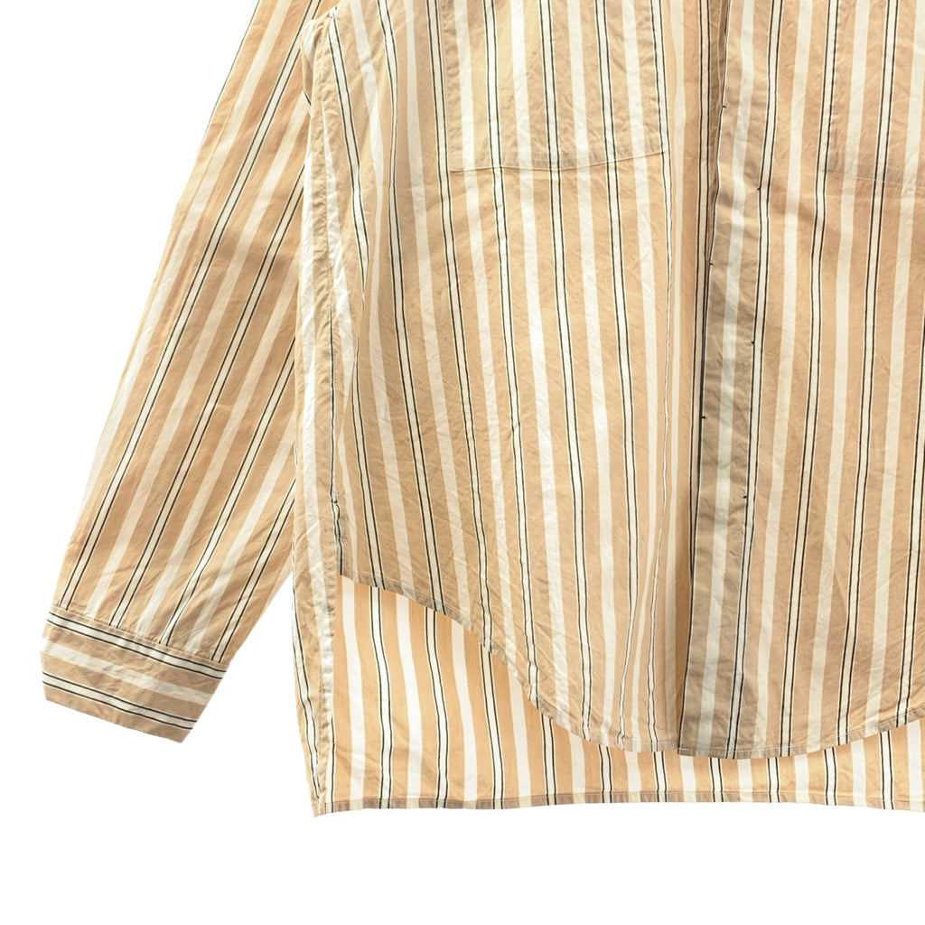 SUNSEA / サンシー | PAJAMA ZIP SHIRT コットン シルク ストライプ シャツ | 2 | ベージュ/ブラック/ホワイト | メンズ