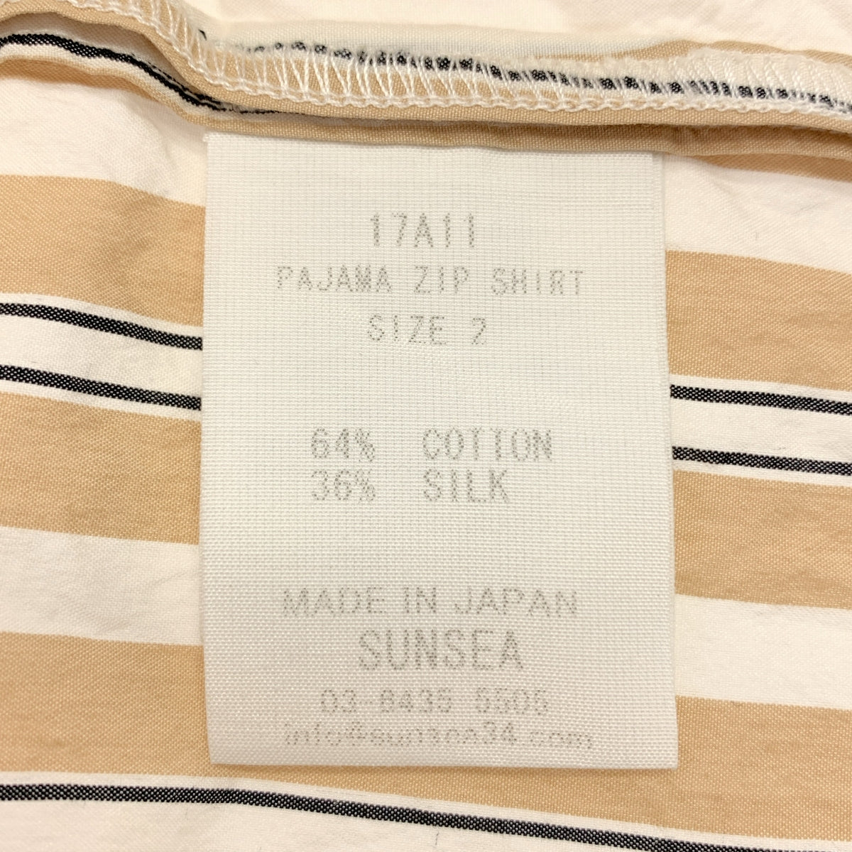 SUNSEA / サンシー | PAJAMA ZIP SHIRT コットン シルク ストライプ シャツ | 2 | ベージュ/ブラック/ホワイト | メンズ