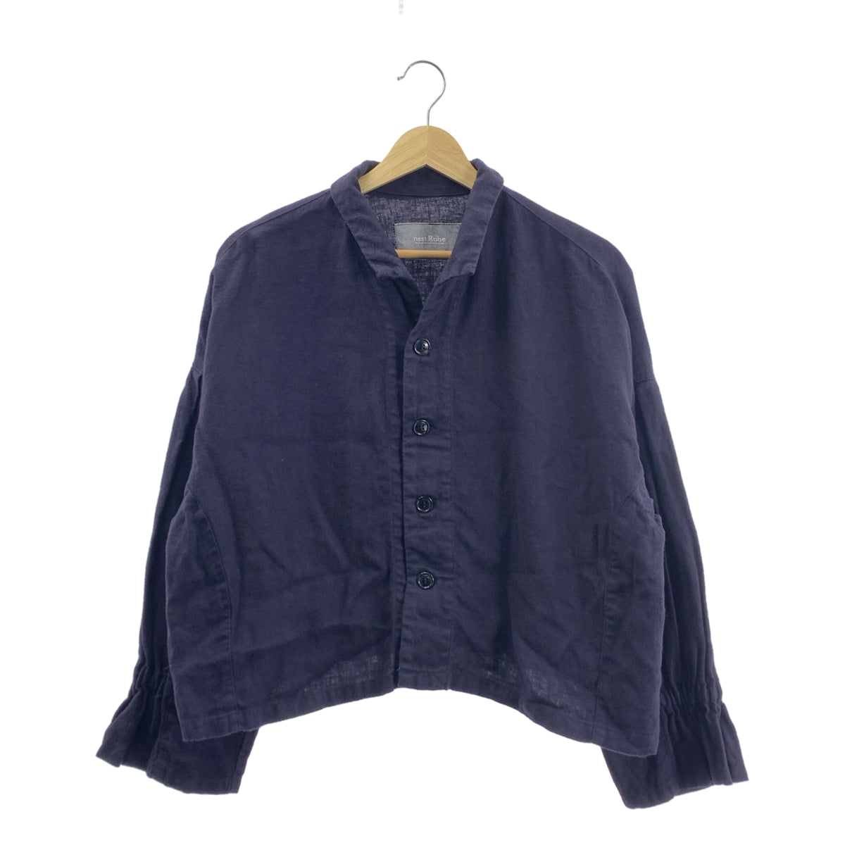 [狀況極佳] Nest robe | 亞麻拉絨袖子和背部褶皺襯衫夾克 | F 碼 | 海軍藍 | 女款