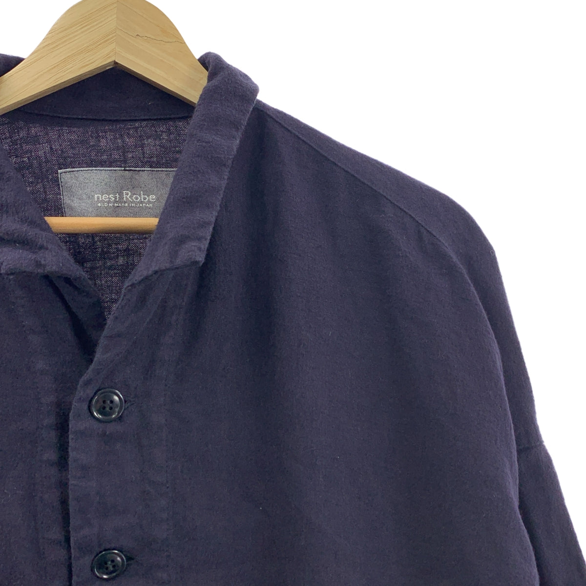 [狀況極佳] Nest robe | 亞麻拉絨袖子和背部褶皺襯衫夾克 | F 碼 | 海軍藍 | 女款