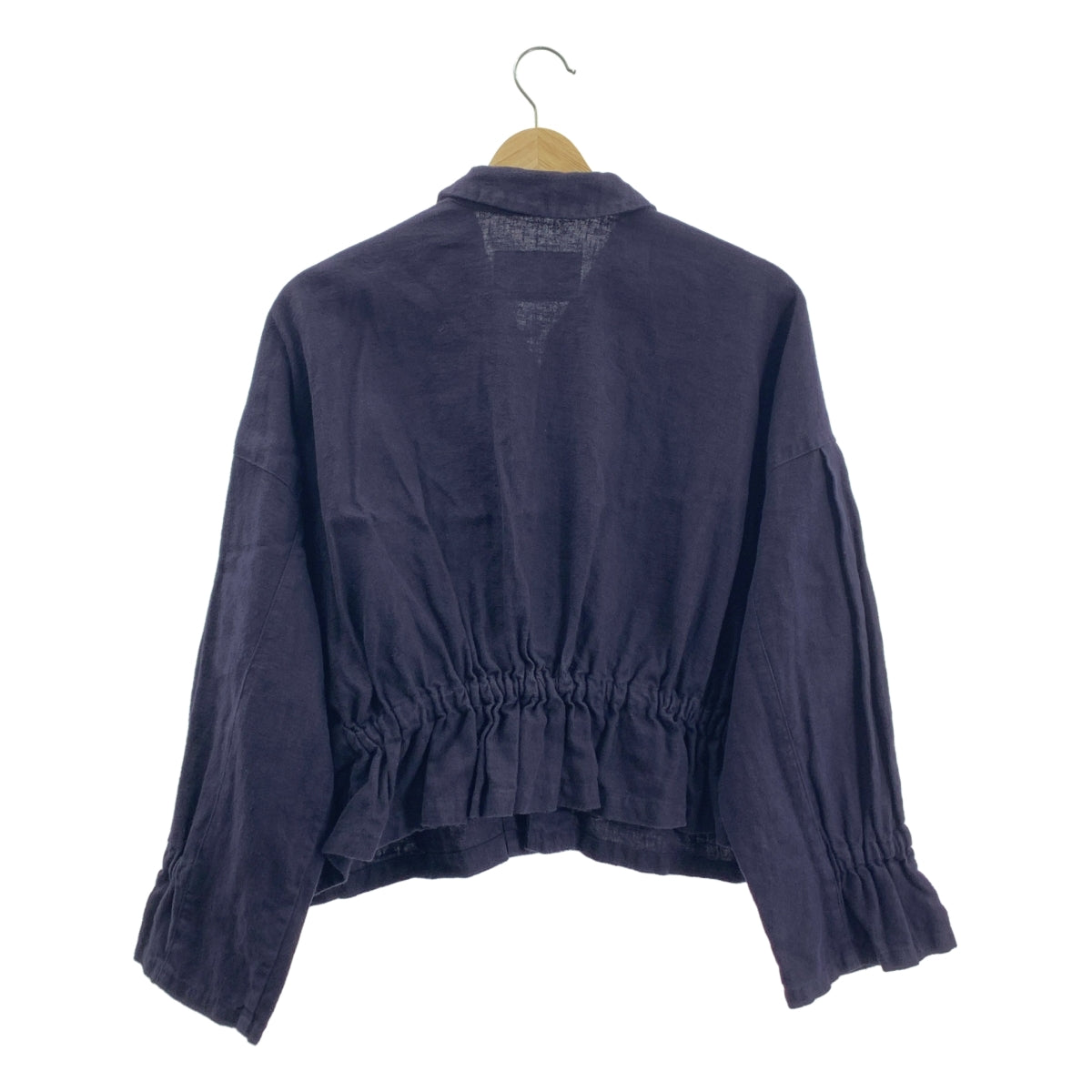 [狀況極佳] Nest robe | 亞麻拉絨袖子和背部褶皺襯衫夾克 | F 碼 | 海軍藍 | 女款