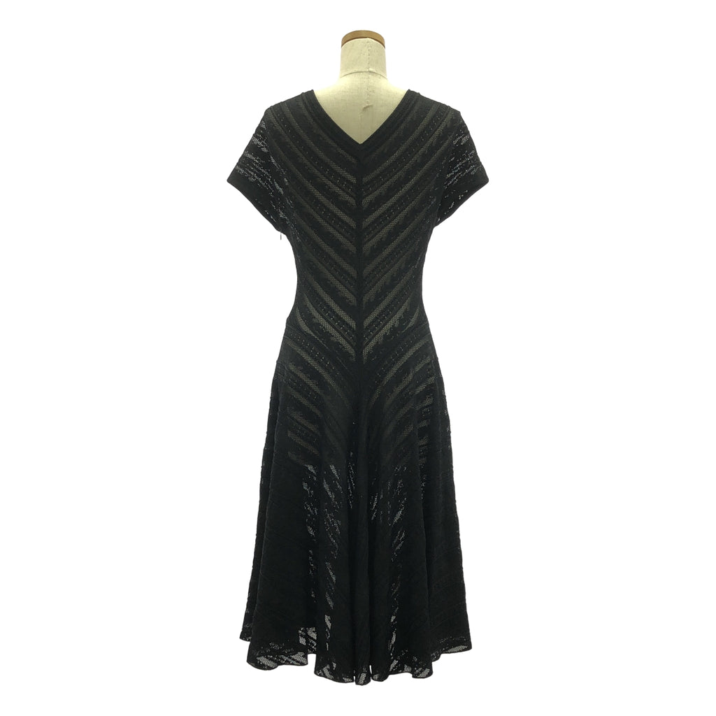 ALAIA / アライア | Vネック レース フレア ワンピース | 40 | ブラック | レディース
