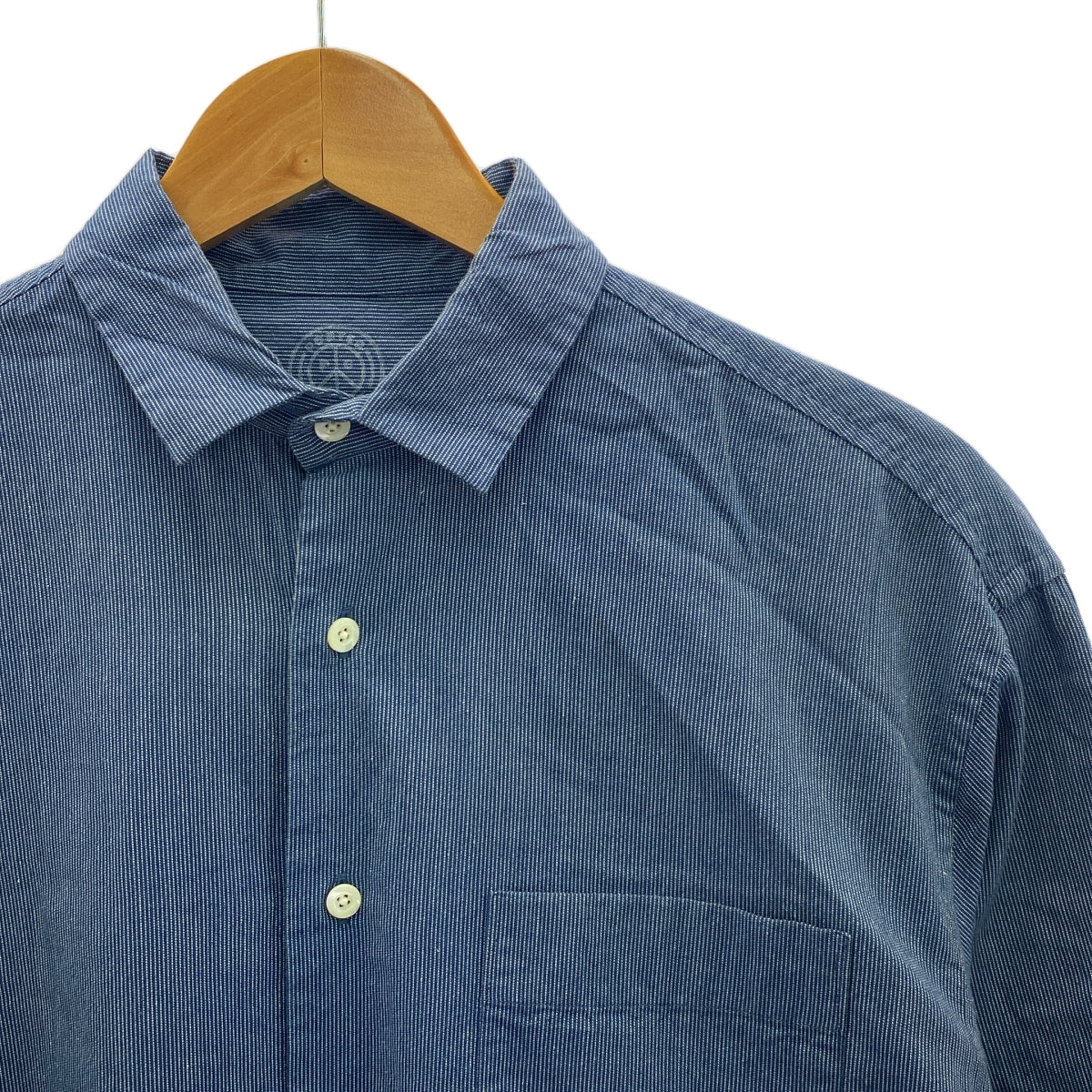 PORTER CLASSIC / ポータークラシック | シェルボタン ストライプ シャツ | S | ブルー | メンズ