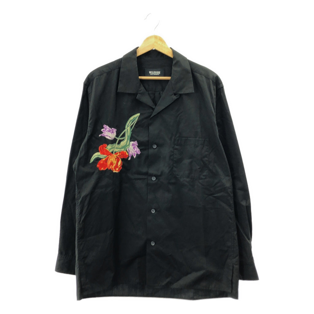 [近新] WILDSIDE YOHJI YAMAMOTO | 2024 秋冬 | 鬱金香刺繡開領襯衫 | 尺寸 3 | 黑色 | 男款