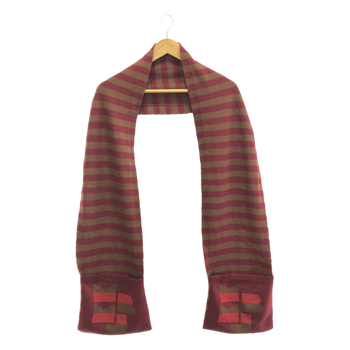 MARC BY MARC JACOBS / マークバイマークジェイコブス | ウール ロゴ ボーダー マフラー | バーガンディ/ブラウン | レディース