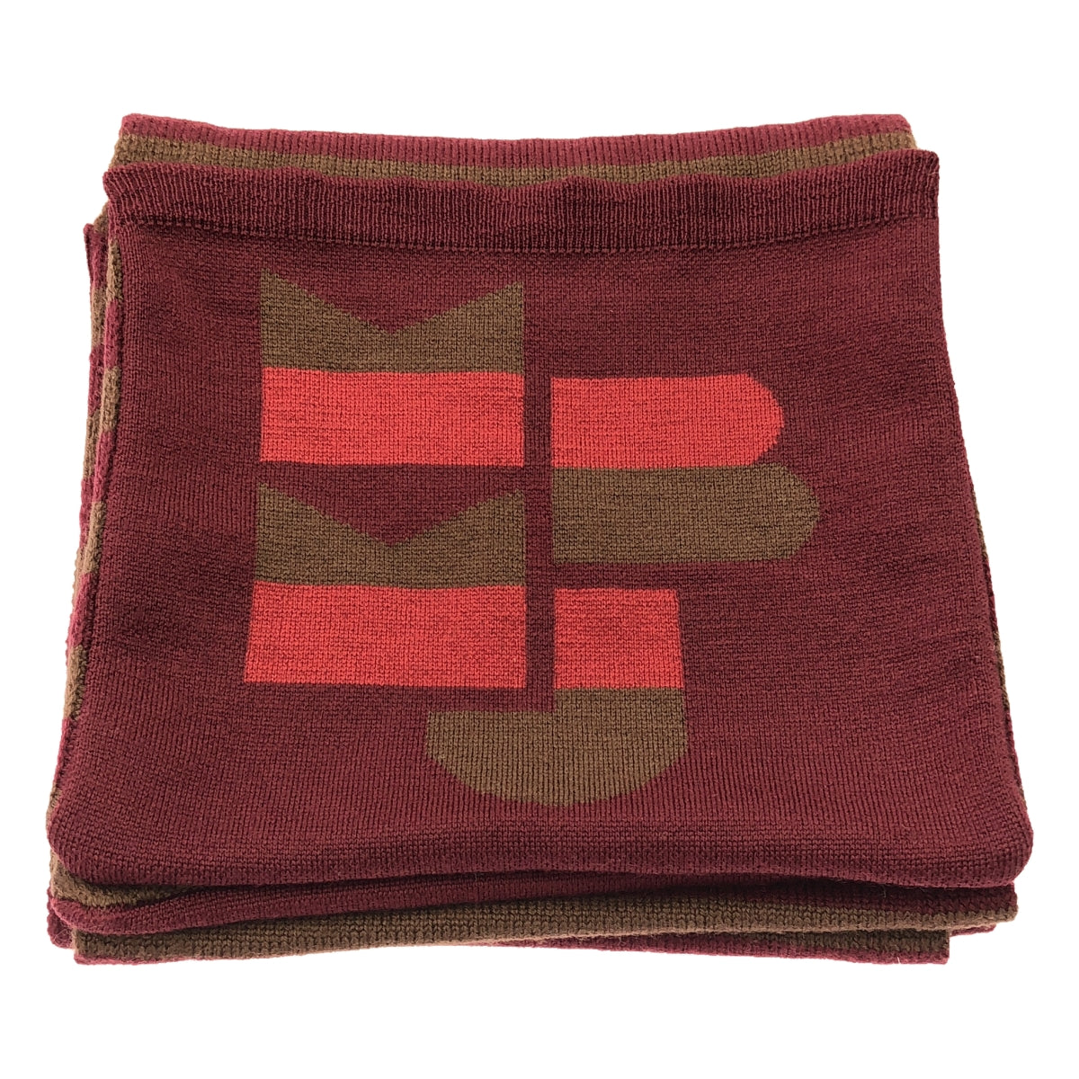 MARC BY MARC JACOBS / マークバイマークジェイコブス | ウール ロゴ ボーダー マフラー | バーガンディ/ブラウン | レディース