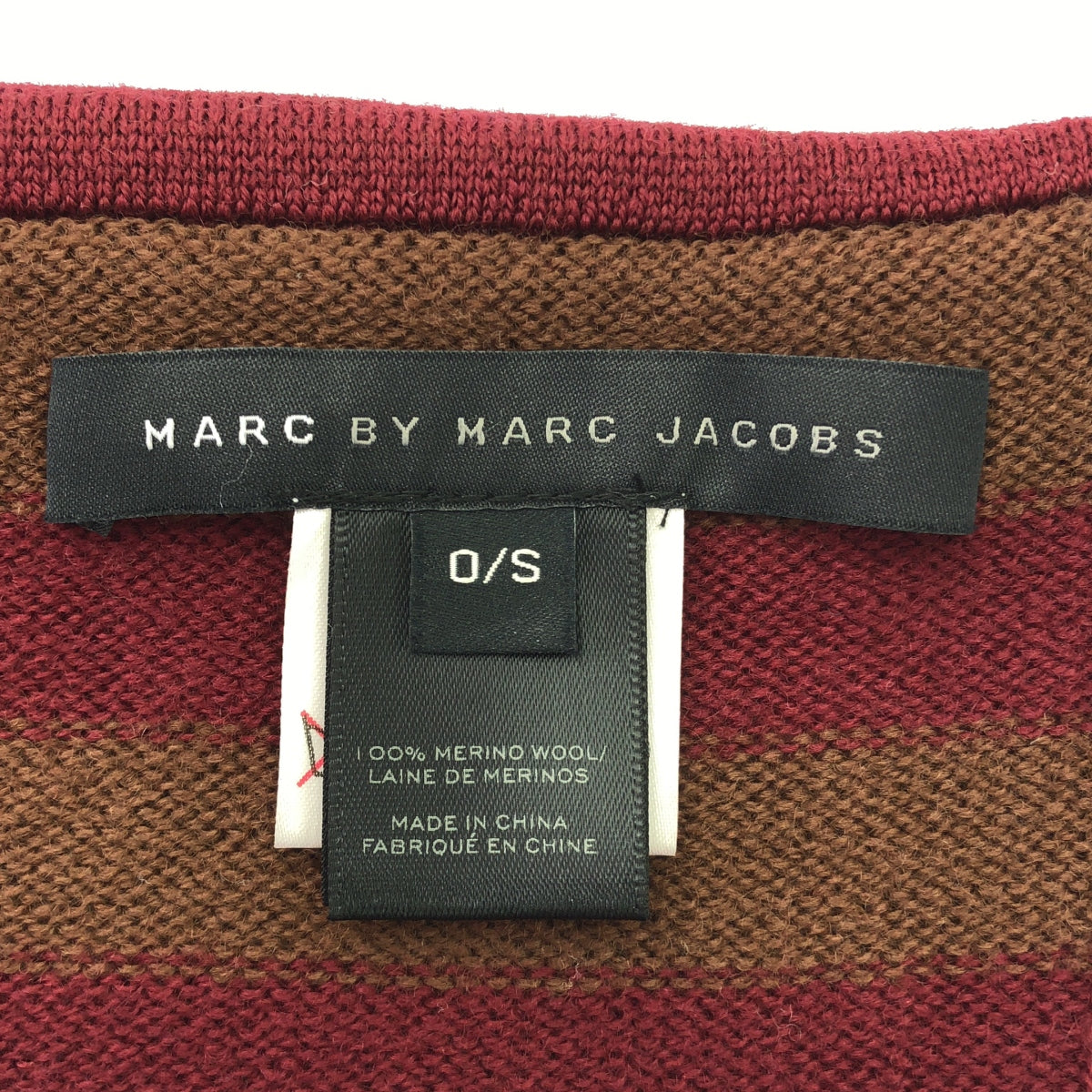 MARC BY MARC JACOBS / マークバイマークジェイコブス | ウール ロゴ ボーダー マフラー | バーガンディ/ブラウン | レディース