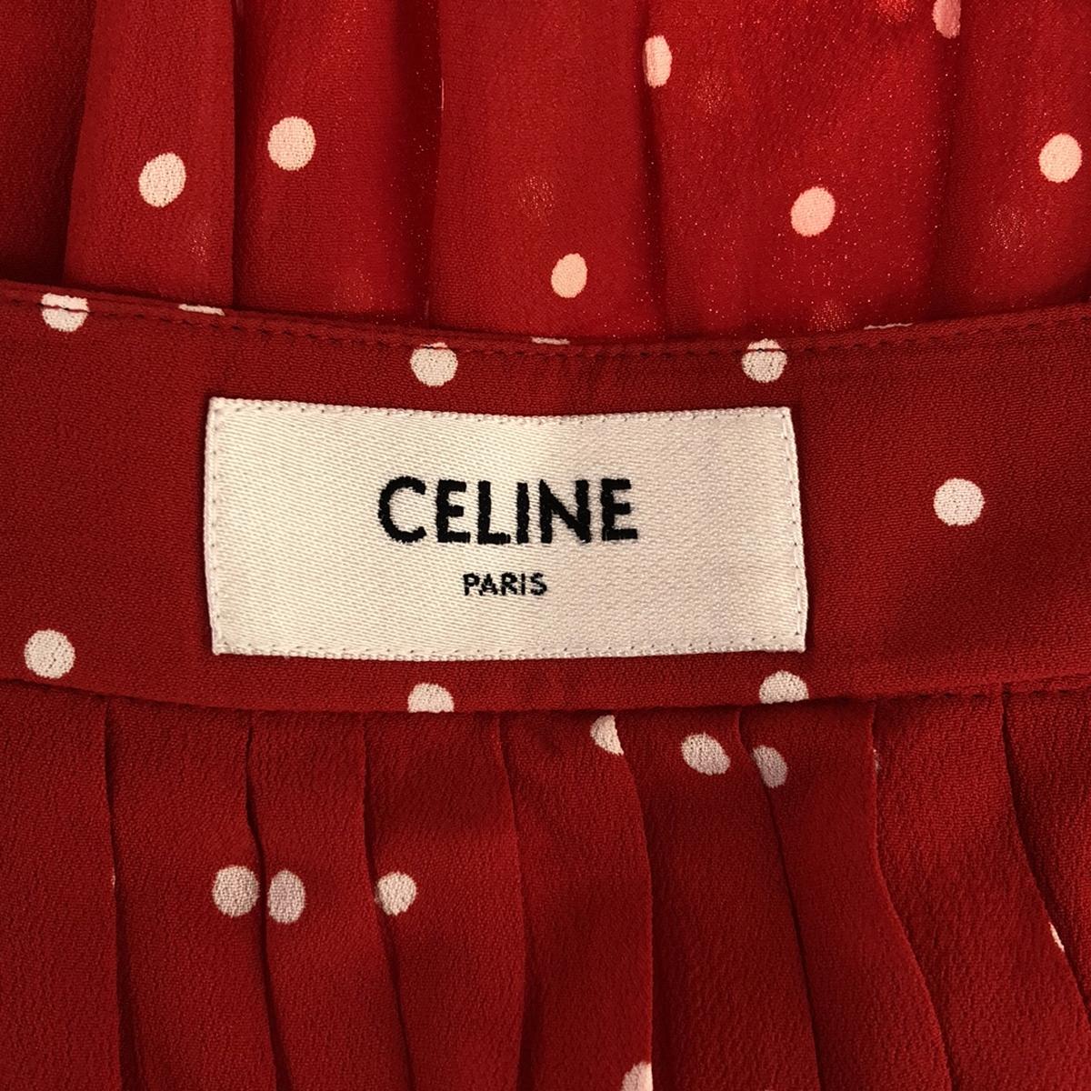 CELINE / セリーヌ | by Hedi Slimane エディスリマン ドットプリント ジョーゼット プリーツスカート | 36 | レッド | レディース