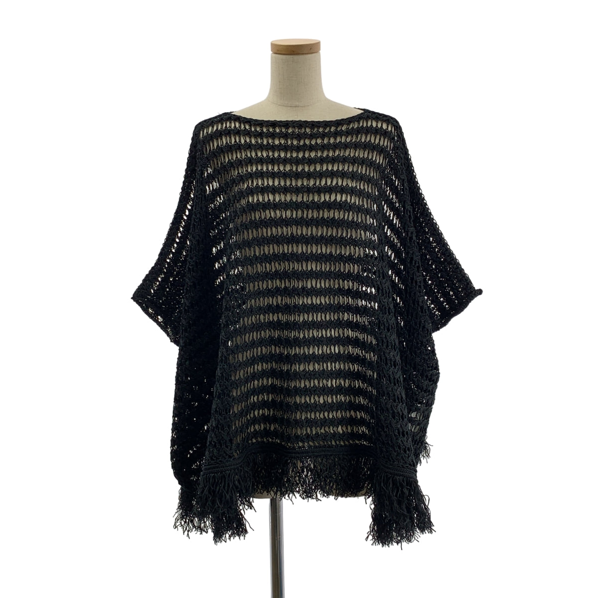 JUNYA WATANABE COMME des GARCONS / ジュンヤワタナベ | 2014SS | コットン 変形 編み込み フリンジ ポンチョ ニット プルオーバー | S | ブラック | レディース