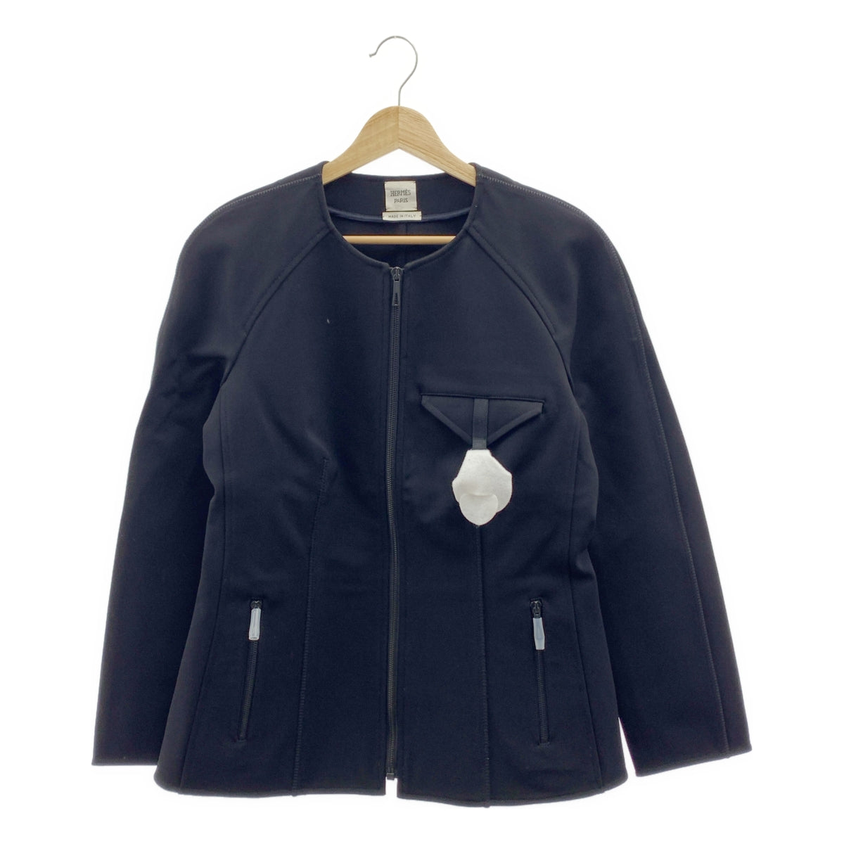 [新品] 愛馬仕 | 人造絲彈性無領拉鍊外套 | 40碼 | 黑色 | 女款