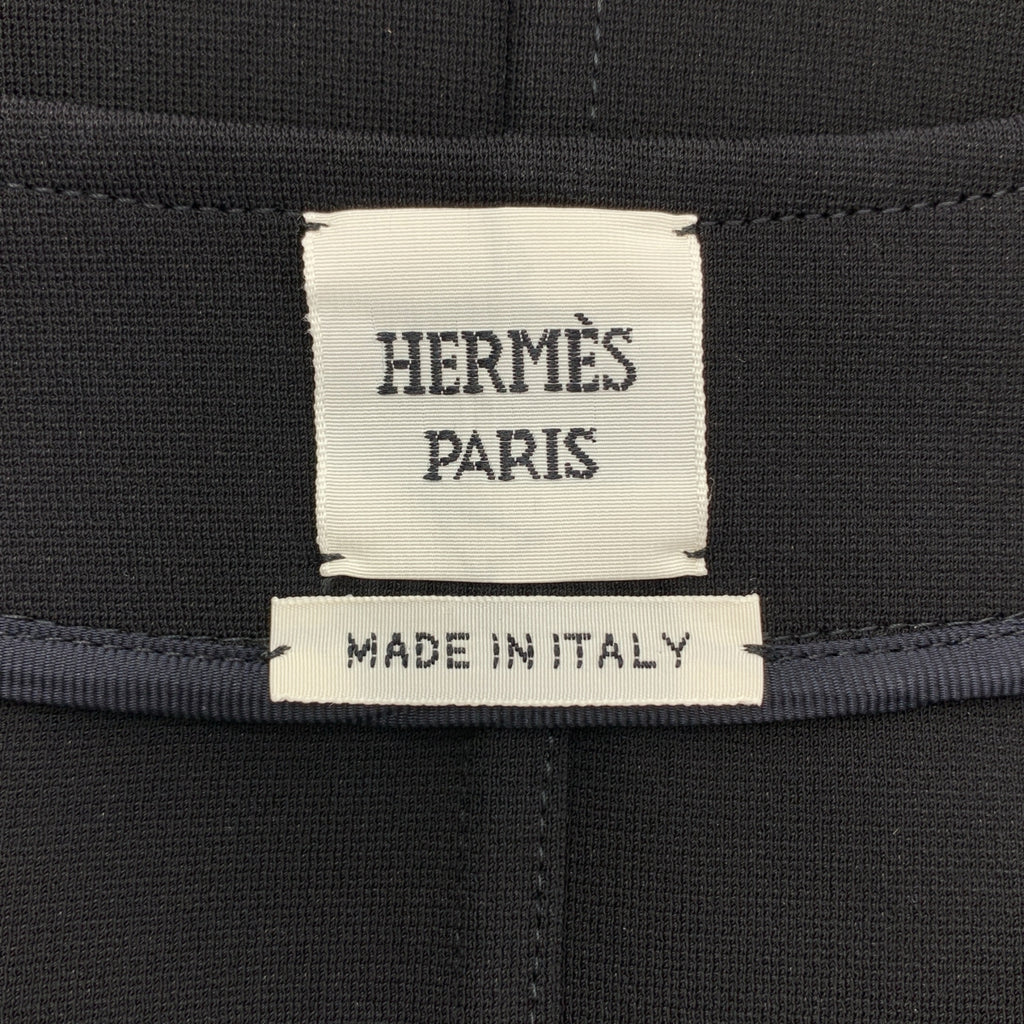 【新品】  HERMES / エルメス | レーヨンストレッチ ノーカラー ジップアップジャケット | 40 | ブラック | レディース