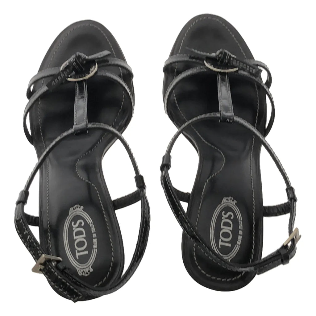 TOD'S / トッズ | アンクルストラップ ヒールサンダル | 36 1/2 | ブラック | レディース