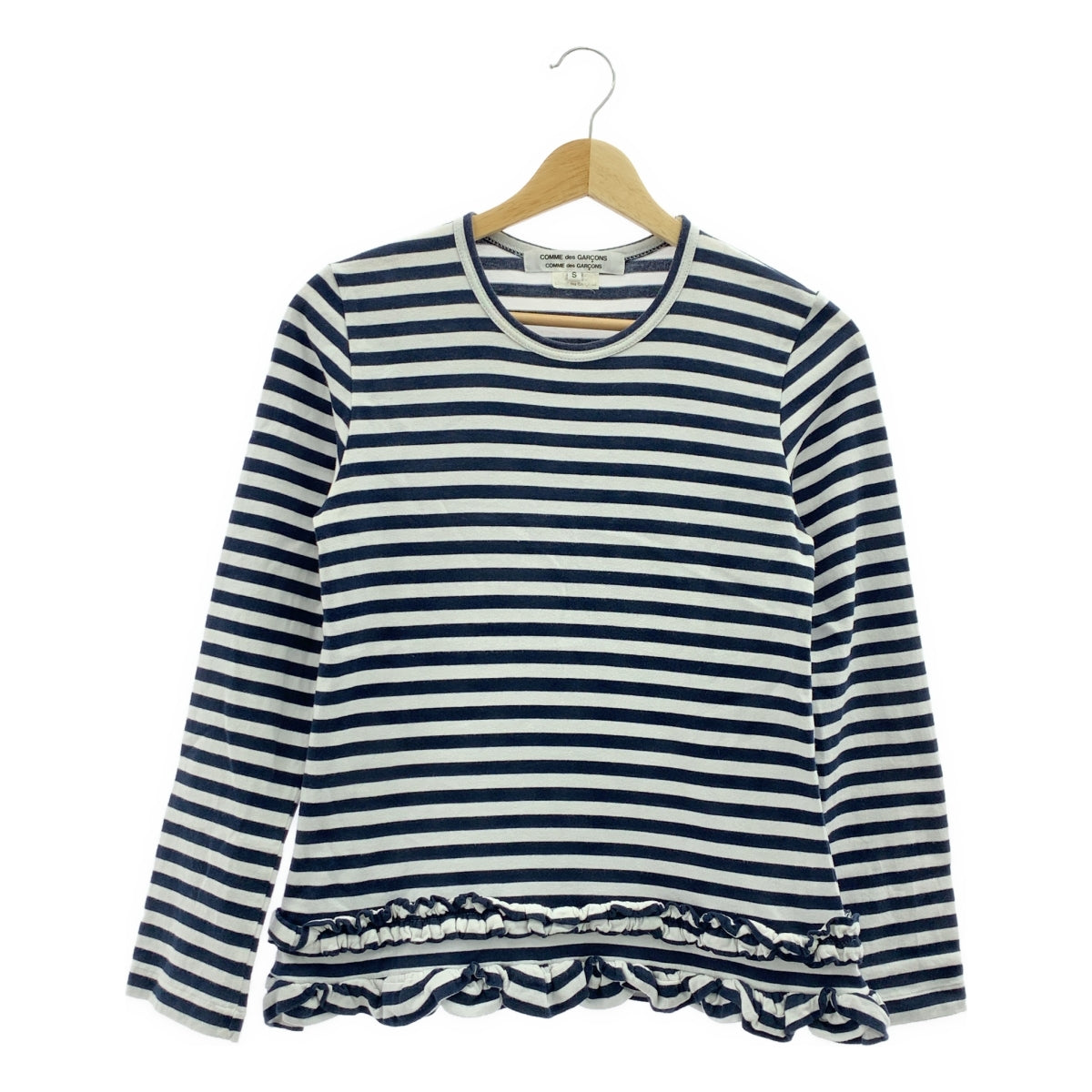 COMME des GARCONS | 2018 春夏系列 | 棉質條紋荷葉邊上衣 | S 碼 | 白色/海軍藍 | 女款