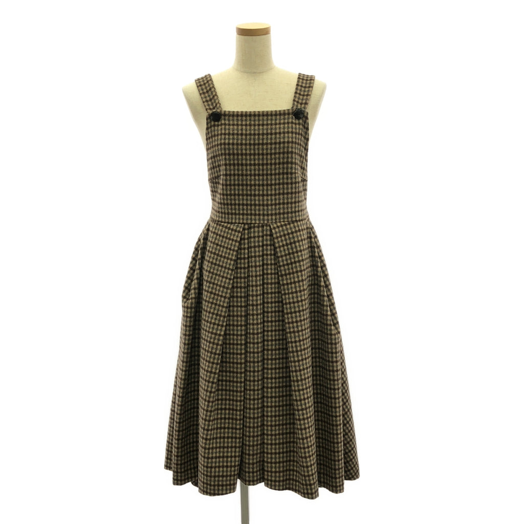 【美品】  SEVEN TEN by MIHO KAWAHITO / セブンテンバイミホカワヒト | ウール チェック エプロン ワンピース | XS | ブラウン系 | レディース