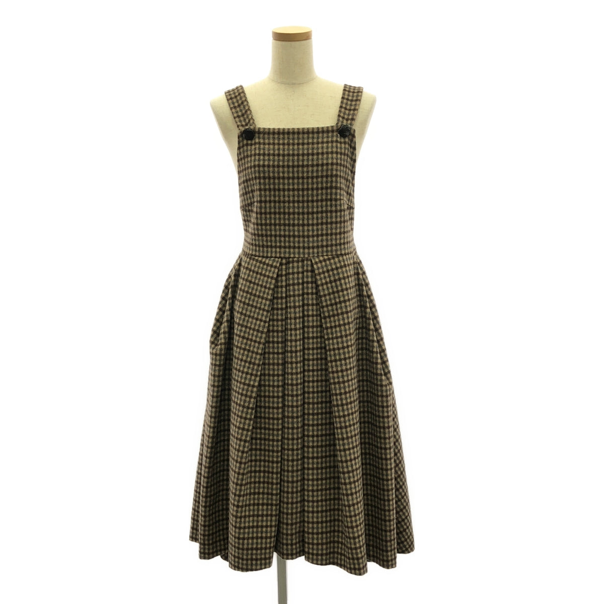 [品相良好] SEVEN TEN by MIHO KAWAHITO | 羊毛格紋圍裙洋裝 | XS | 棕色 | 女款