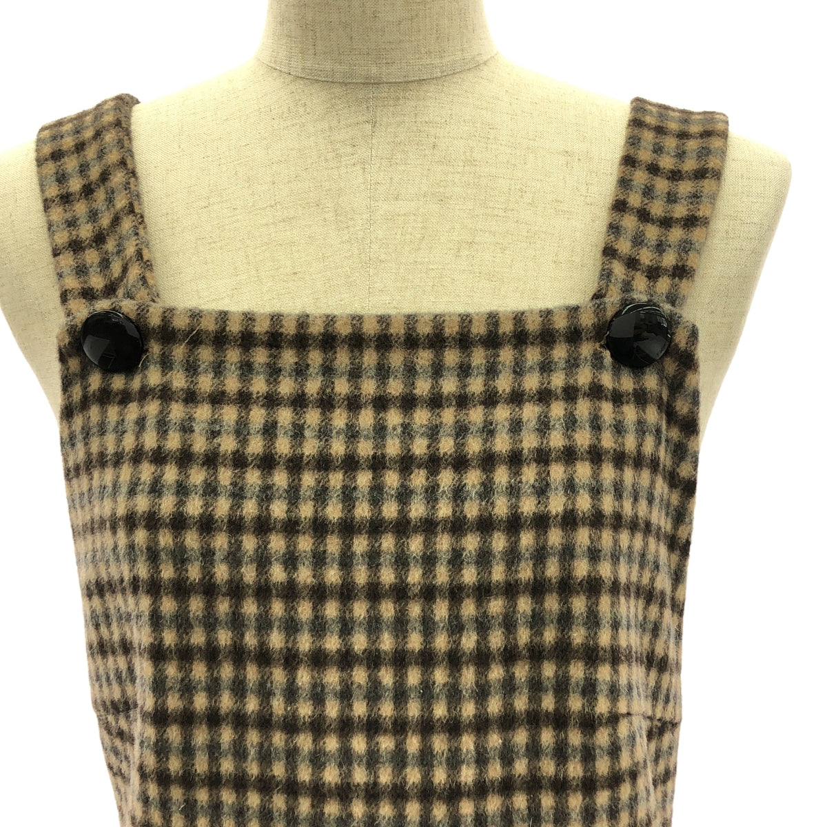【美品】  SEVEN TEN by MIHO KAWAHITO / セブンテンバイミホカワヒト | ウール チェック エプロン ワンピース | XS | ブラウン系 | レディース