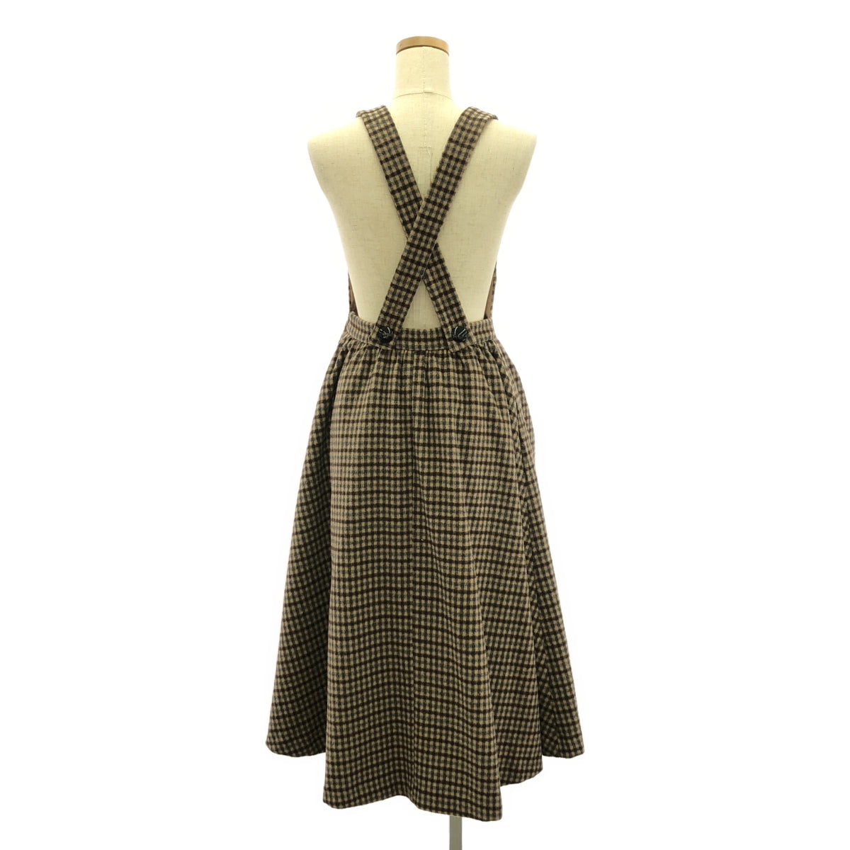 【美品】  SEVEN TEN by MIHO KAWAHITO / セブンテンバイミホカワヒト | ウール チェック エプロン ワンピース | XS | ブラウン系 | レディース