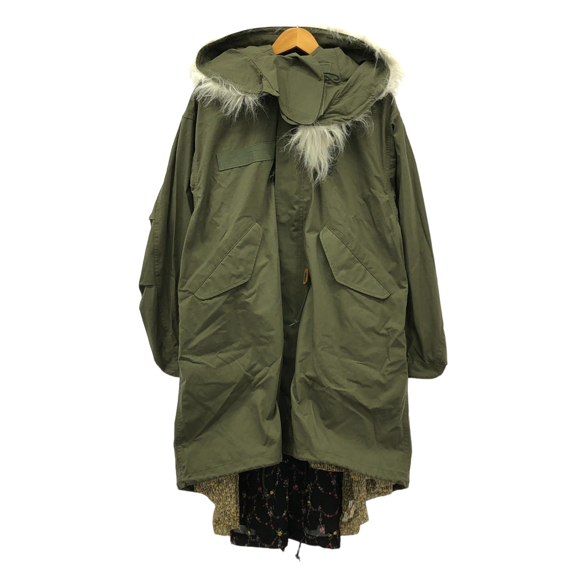 JUNYA WATANABE COMME des GARCONS / 渡邊淳彌 | 2019AW | 雙面軍裝風外套 / 可拆式風帽 / 全身圖案襯裡 | M | 卡其色 | 女款